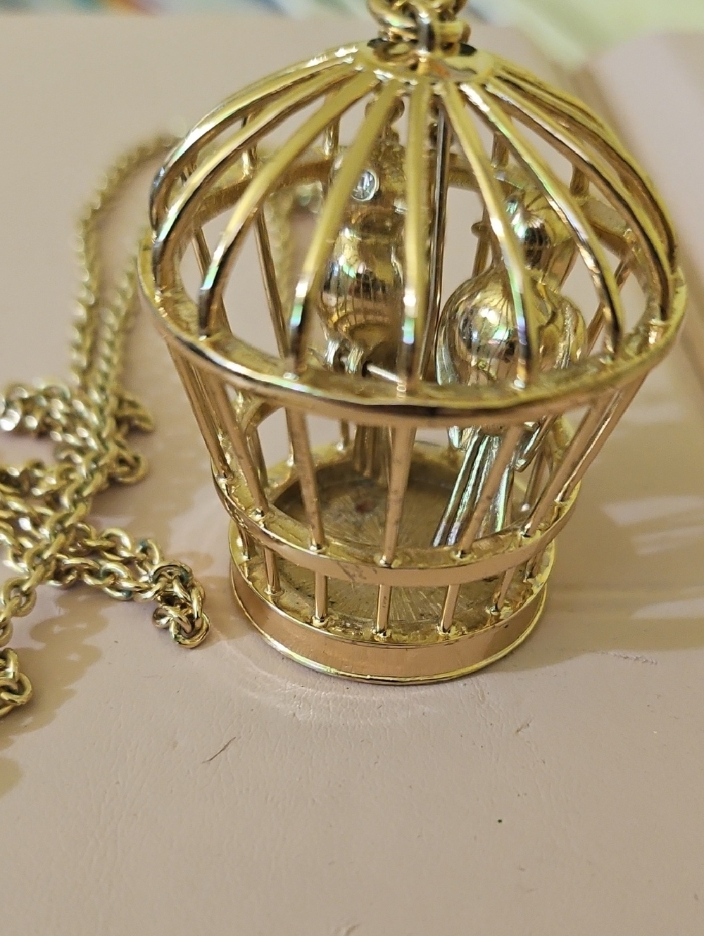 Gold Birdcage Pendant Necklace - Shiny Gold Tone